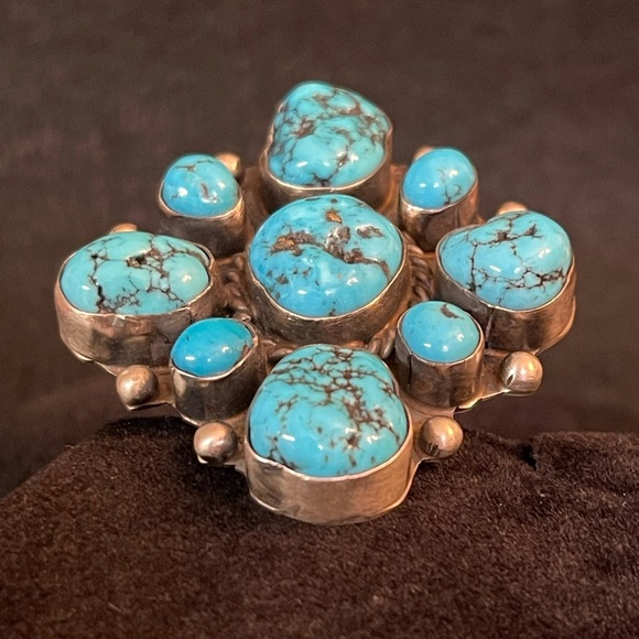 STERLING SILVER TURQUOISE CHUNKY RING - Picture 8 of 10